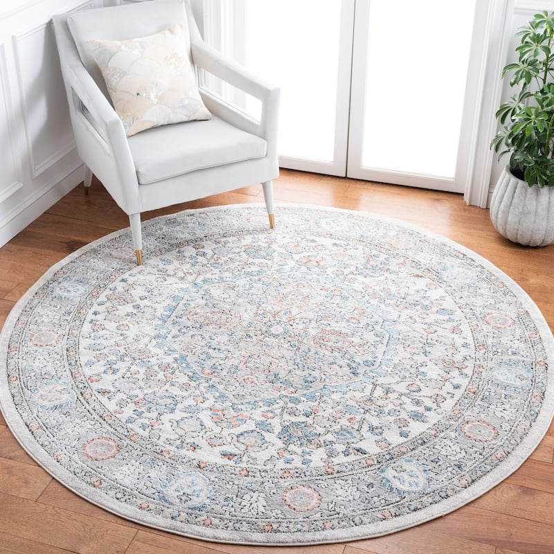 SAFAVIEH Oregon Aurilla Shabby Chic Medallion Rug - 6'7" Round - Grey/Blue