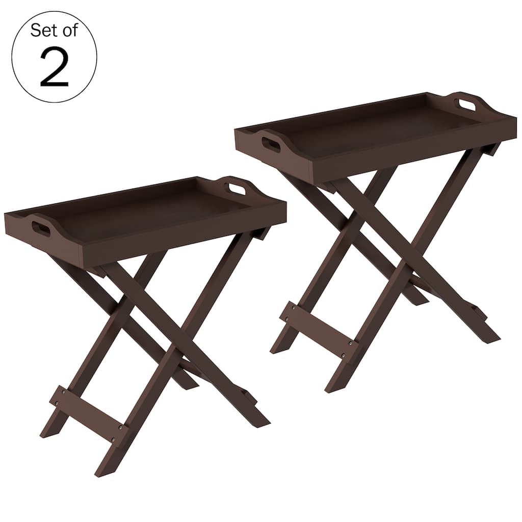 Lavish Home Set of 2 Folding Tables with Tray Top (Brown)