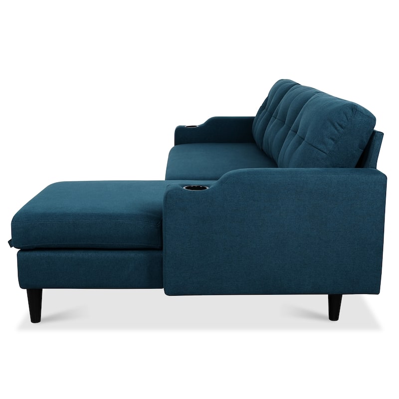 Pull Out Couch, L Shaped Convertible Sleeper Sofa Bed with Hidden Storage, 3-in-1 Upholstered Sectional Sofa with Cup Holder