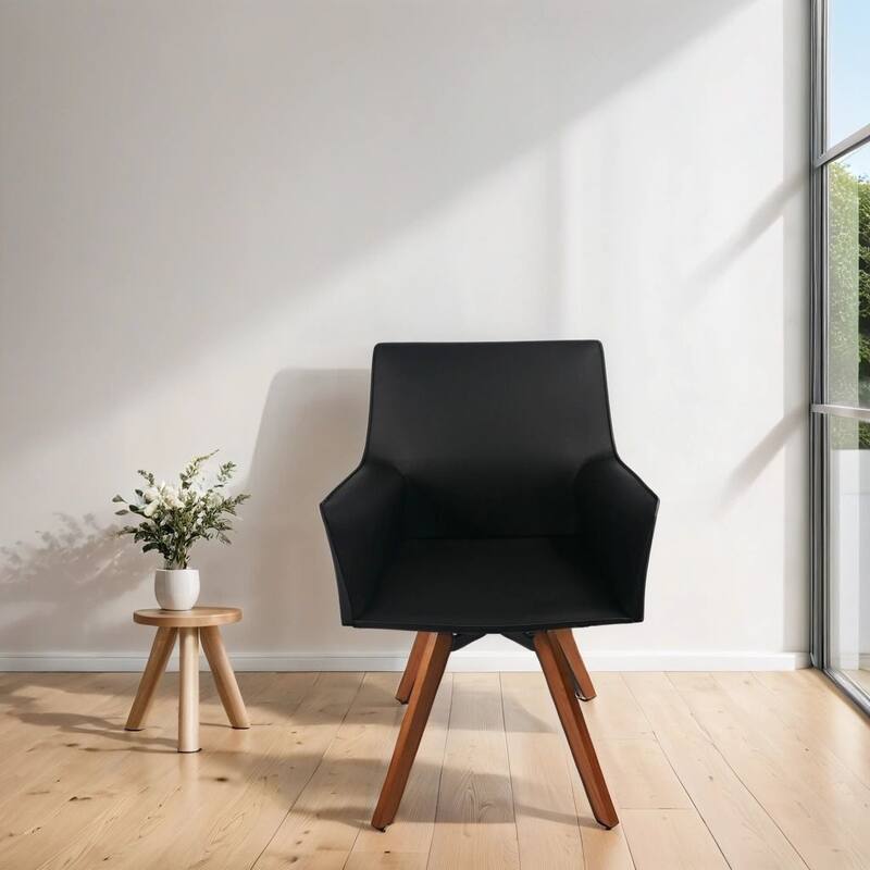 Antoine Compact Leather Armchair in Black