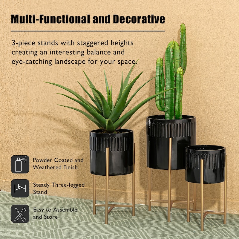 Glitzhome Set of 3 Modern Metal Cachepot Planters with Stands Plant Flower Pot Indoor Outdoor