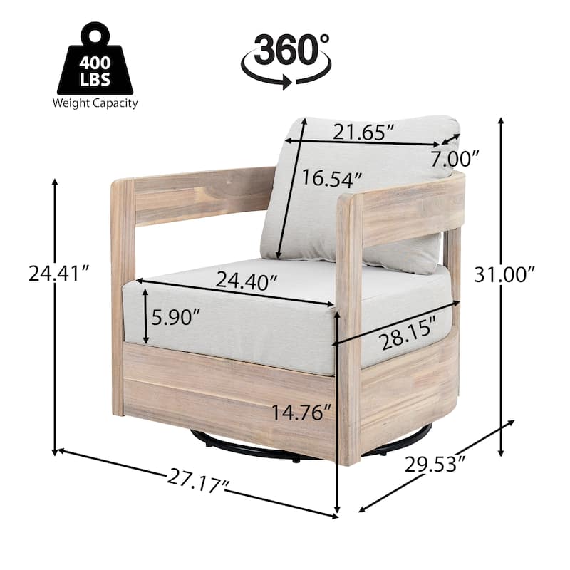 Christopher Knight Home - Telluride Modern Outdoor Solid Wood Swivel Club Chair with Cushioned Comfort