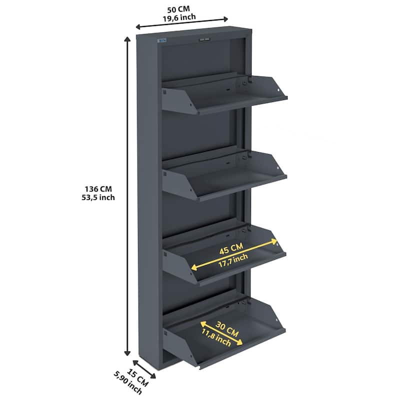 Antibacterial 4 Tier metal shoe cabinet without holes