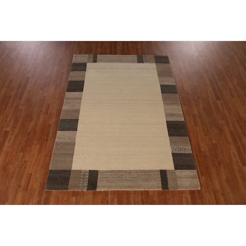 Gabbeh Indian Area Rug Hand-Tufted Beige Wool Carpet - 5'3" x 7'7"