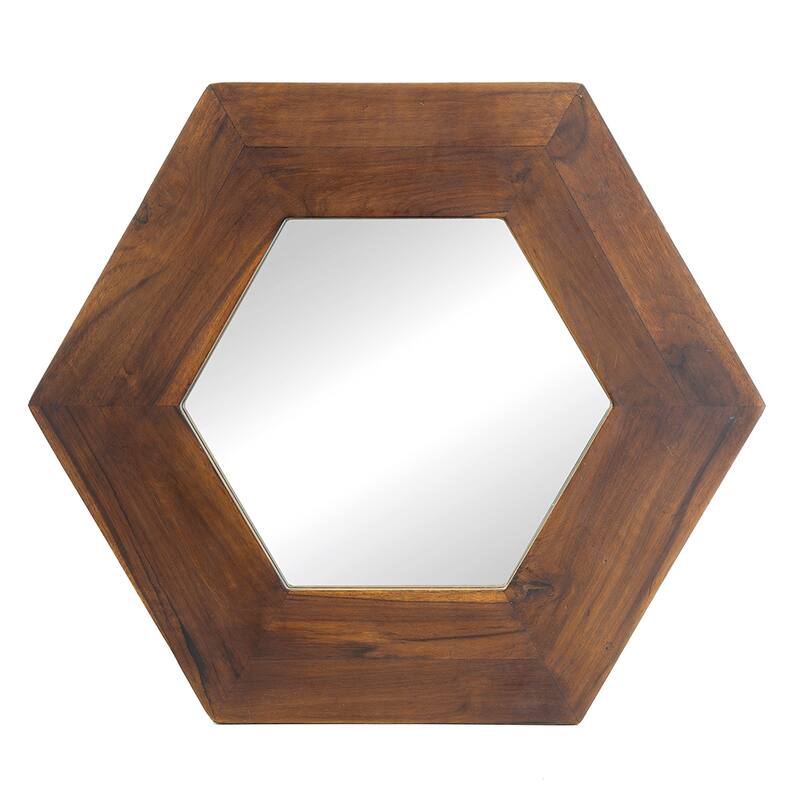 Hexagon Wall Mirror with Solid Wood Frame