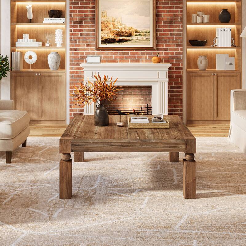 Solid Wood Coffee Table, Living Room Center Cocktail Accent Table