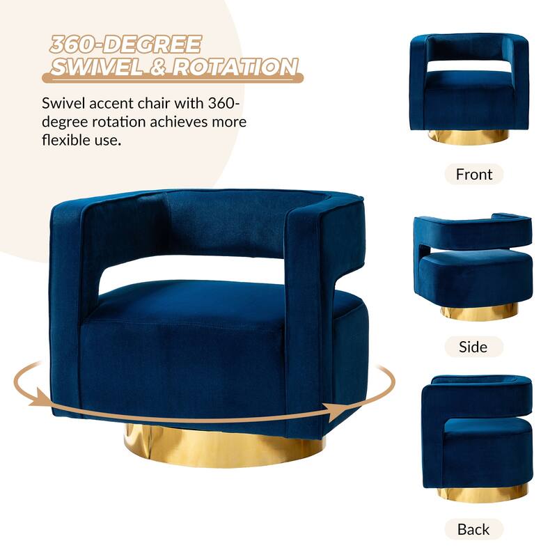 Carisa Modern Upholstered Swivel Open-Back Barrel Chair with Golden Base by HULALA HOME