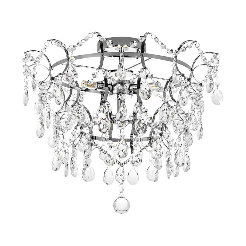 Elegant 4-Light Chrome Semi Flush Mount Ceiling Light with Clear Crystal Raindrop Accents for Living Room or Dining Room