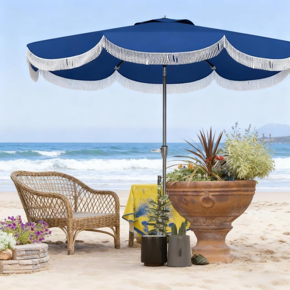 Outdoor Umbrella with Crank, Patio Umbrella, 8 Ribs, Push Button Tilt, Wind-Resistant, Base not included