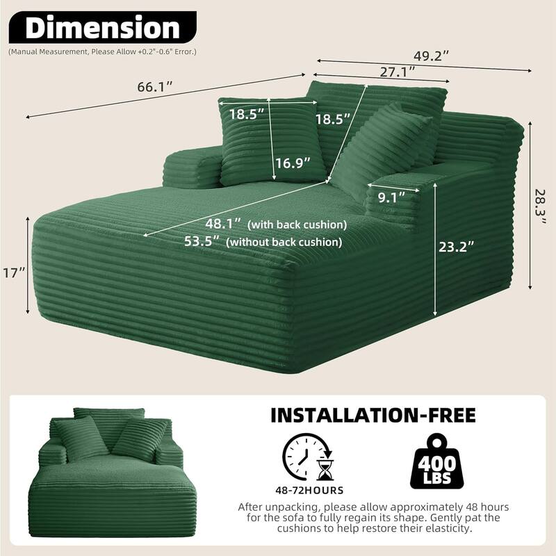 Rossetta Corduroy Upholstered Modern Oversized Chaise Lounge Chair