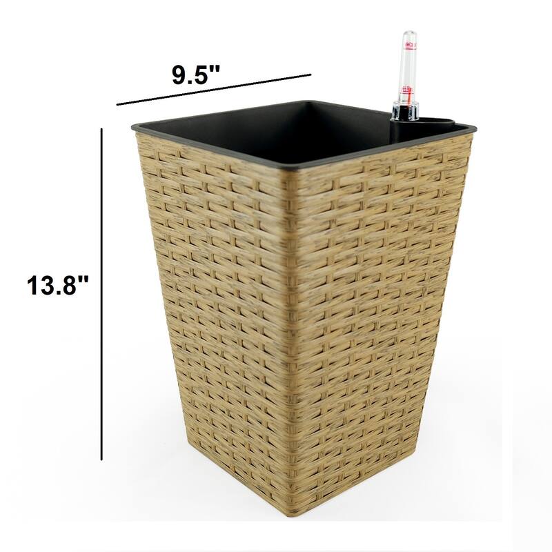 Medium 9 in. & 7 in. Smart Self-Watering Square Planter with Water Level Indicator - Hand Woven Wicker (2-Pack)