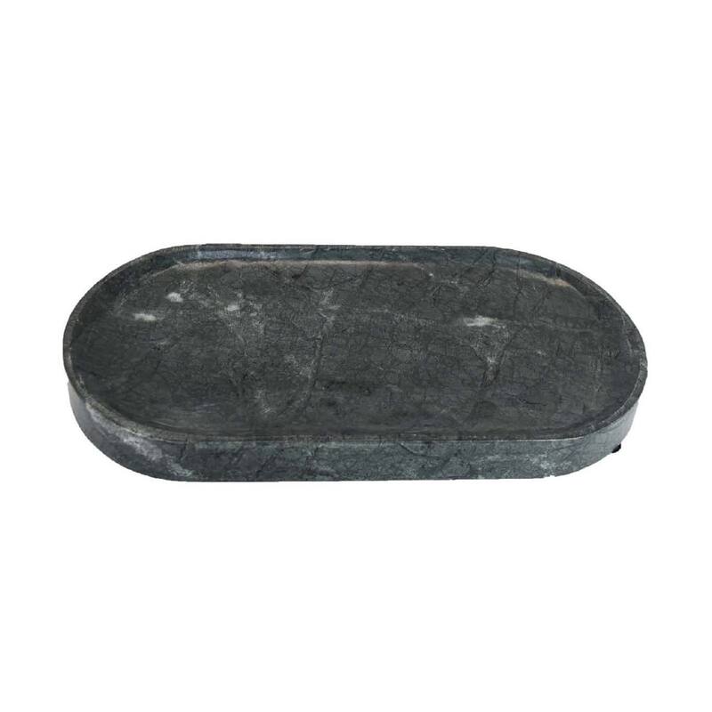 Decorative Oval Tray, Green Marble, Unique Veining Pattern, 14 Inch
