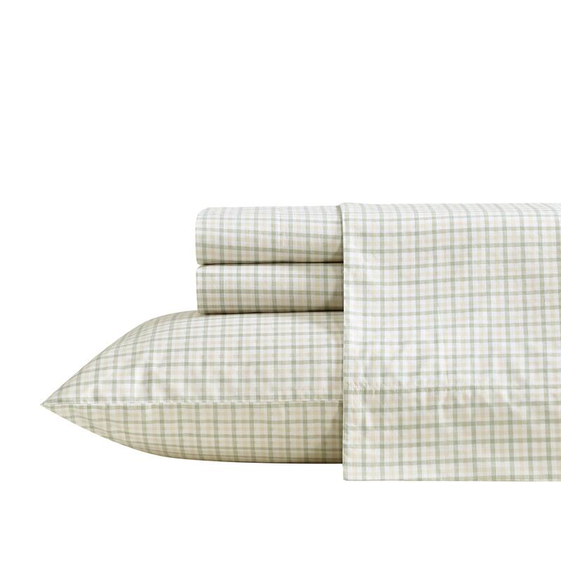 Nautica Cotton Percale Deep Pocket Bed Sheet Sets - Twin - Calm Seas Gingham Green