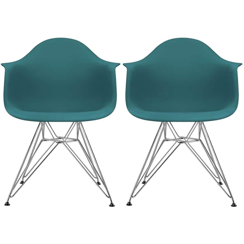 Plastic Eiffel With Arm Chairs Chrome Wire Legs (Set of 2)