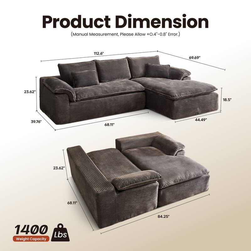 OVIOS L-Shaped Sofa with Dual-Tone Stripe Fabric​