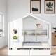 preview thumbnail 2 of 7, Wooden Full Size Kids Bed with Storage Shelf House Bed with 2 Drawers, White