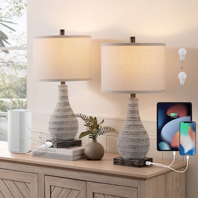 KAWOTI Touch Control Table Lamp Set with USB Ports (Set of 2)