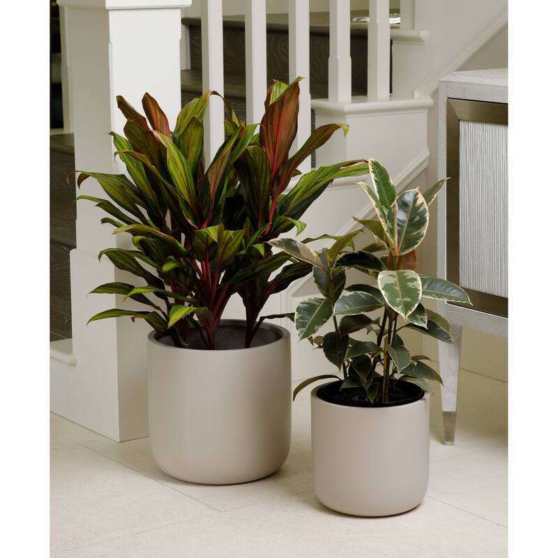 Indoor/Outdoor Large Minimalist Fiberstone Lightweight Cylinder Round Planter Pot - 12, 9 in