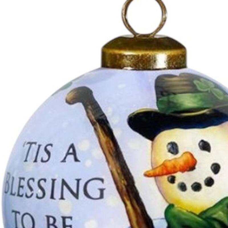 HomeRoots Green Irish Snowman Hand Painted Mouth Blown Glass Ornament