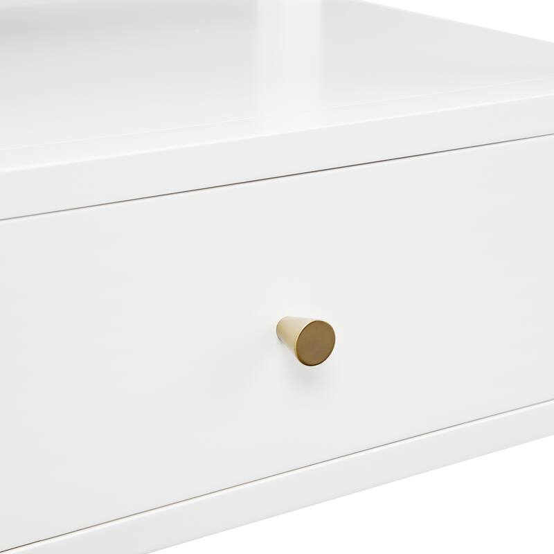 Modern Nightstand with Drawer and Floating Shelf Tapered Legs Design