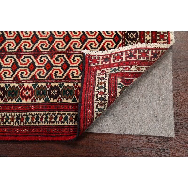 Geometric Persian Balouch Wool Area Rug Handmade Bedroom Carpet - 3'1" x 3'11"