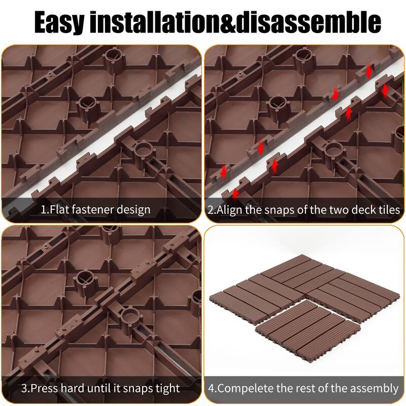 Plastic interlocking decking tiles, 44 packs of terrace decking tiles, 12 inches x 12 inches waterproof