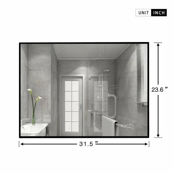 dimension image slide 1 of 2, Modern Large Black Rectangle Wall Mirrors for Bathroom Vanity Mirror