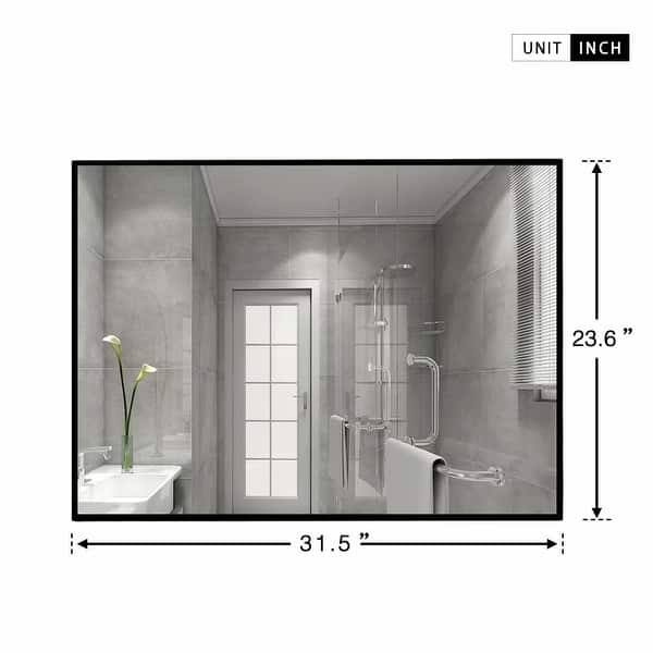 dimension image slide 0 of 7, Modern Thin Frame Wall-Mounted Hanging Bathroom Vanity Mirror