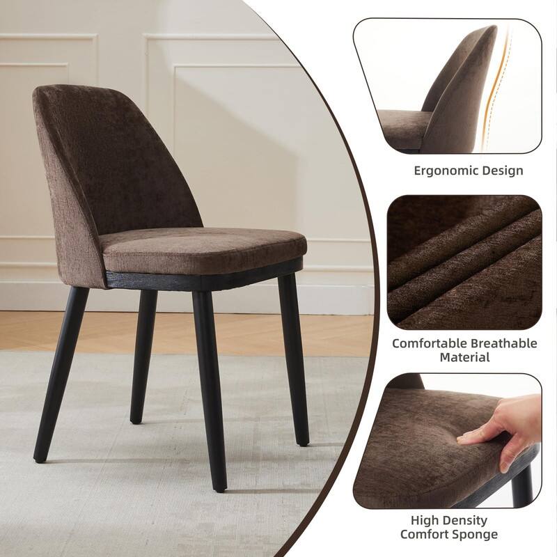 Modern Upholstered Dining Chair Set of 2, Kitchen Chair with Wooden Legs