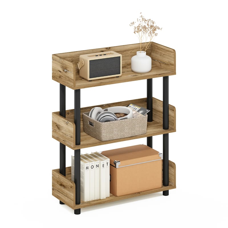 3 Tiers Wood Household Shelving Unit in Oak/Black (23.62 in. W x 29.61 in. H x 9.21 in. D) - 23.62