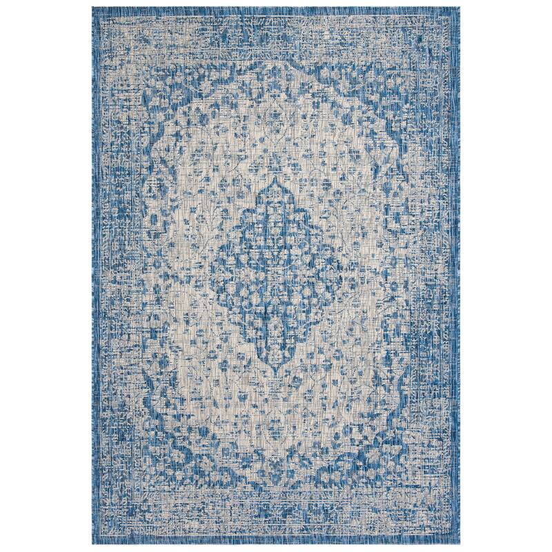 SAFAVIEH Courtyard Boud Indoor/ Outdoor Waterproof Patio Backyard Rug - 6'7" x 9'6" - Blue/Grey