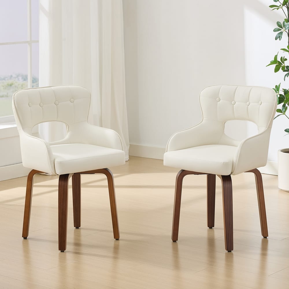 Faux Leather Upholstered Swivel Dining Chairs with Bentwood Legs