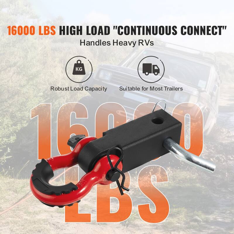 Shackle Hitch Receiver, Fits 2" Receivers, 52900 lbs Breaking Strength, D Ring Shackle with Trailer Hitch Lock Pin, Heavy Duty