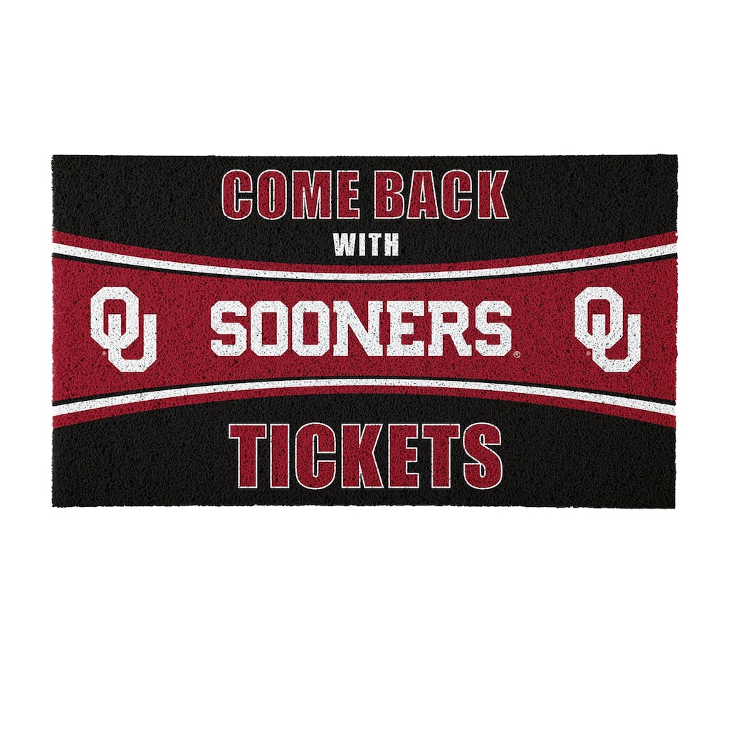 University of Oklahoma 28 in. x 16 in. PVC "Come Back With Tickets" Trapper Door Mat
