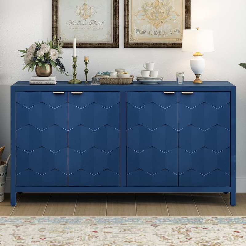 4-Door Console Sideboard with Metal Handles for Living Room or Entryway Storage Solutions