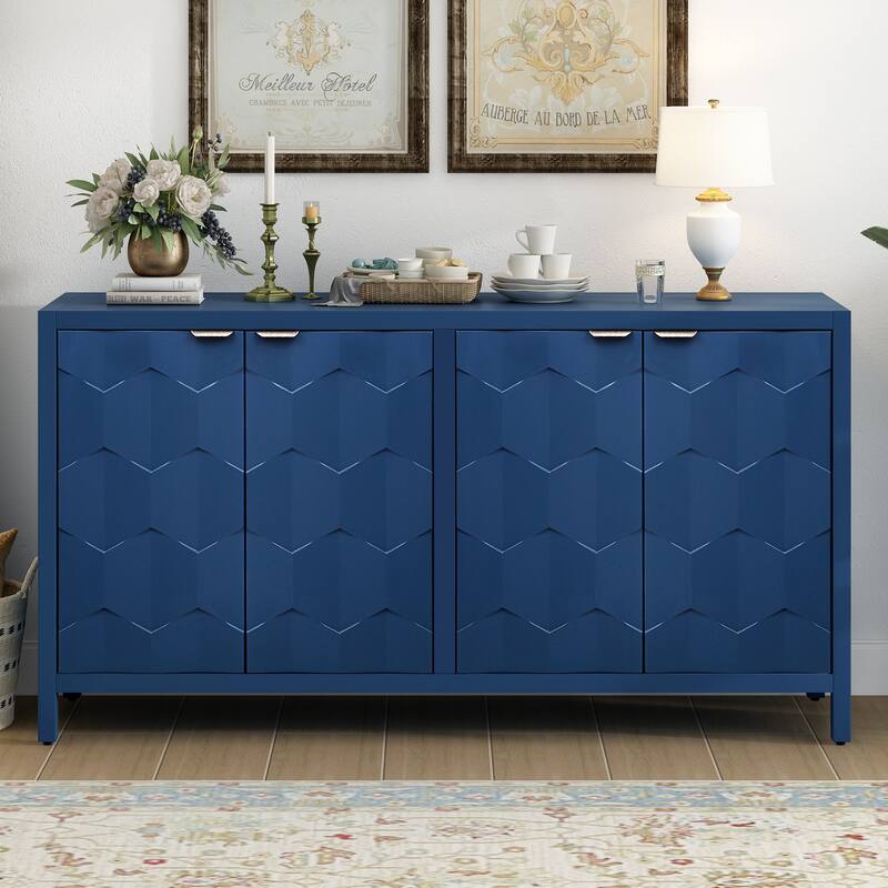 Four-Door Sideboard with Honeycomb Patterned Doors