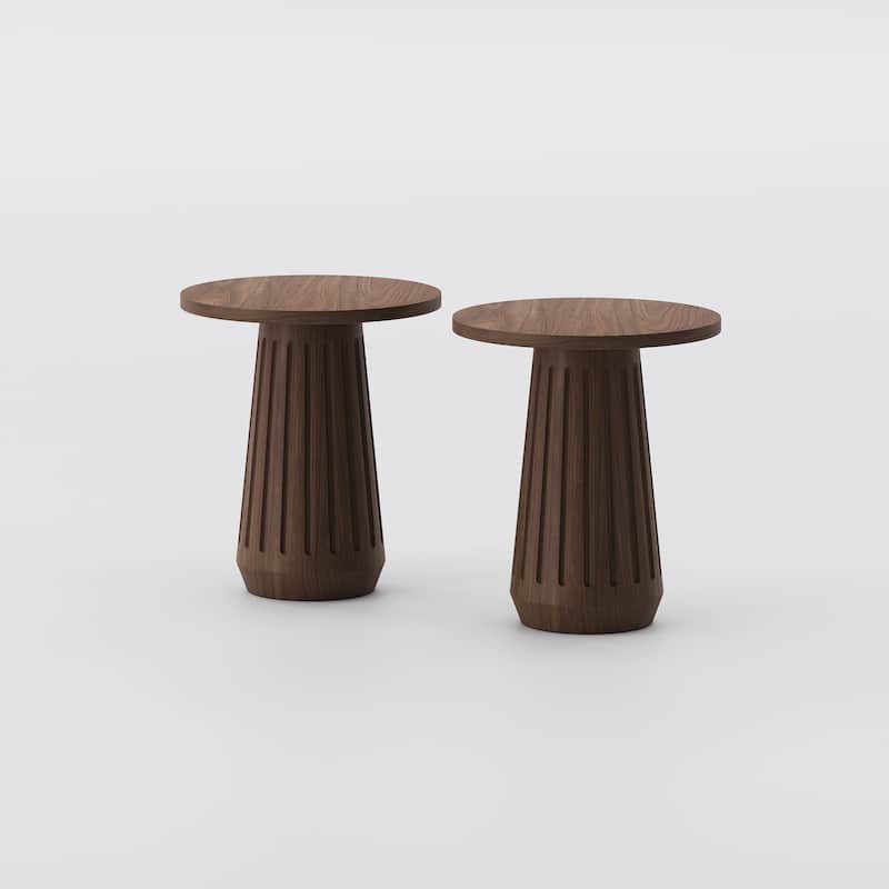 17.71" Modern Minimalist Round Side Table, MDF, Walnut Veneer