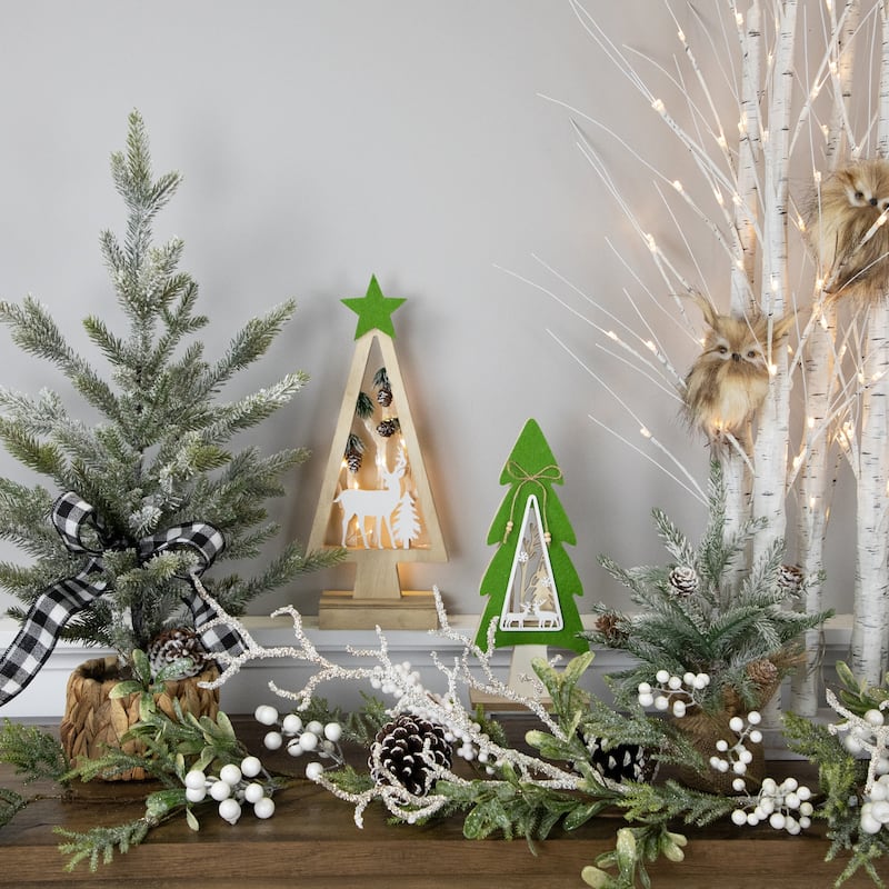 Woodland Tree with Reindeer Scene Wooden Christmas Decoration - 12"