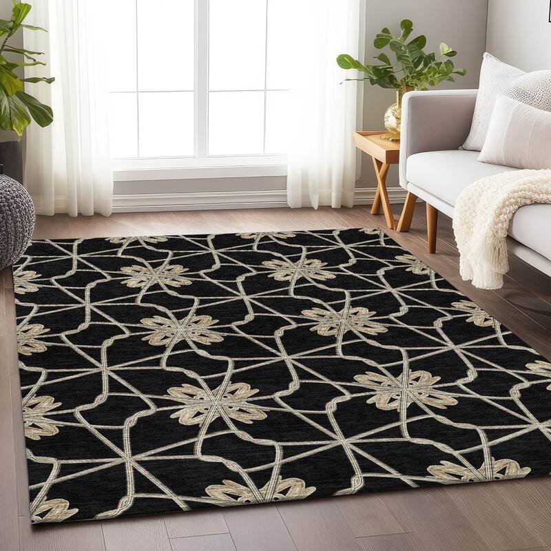 Premium Washable Super Soft Contemporary Tangle Mayfield Rug - Black - 9' x 12'