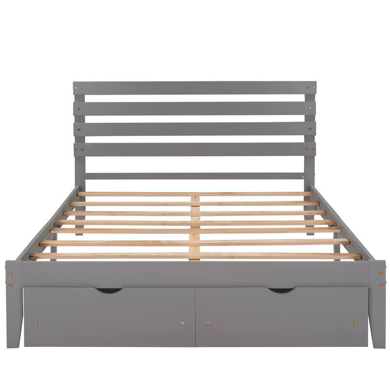 Queen Storage Platform Bed with 2 Footside Drawer&Headboard, Wood Panel