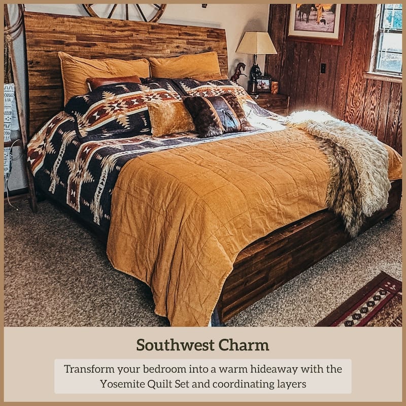 Paseo Road Yosemite Southwestern Aztec Bedding 3 Piece Reversible Quilt Set with Pillow Shams
