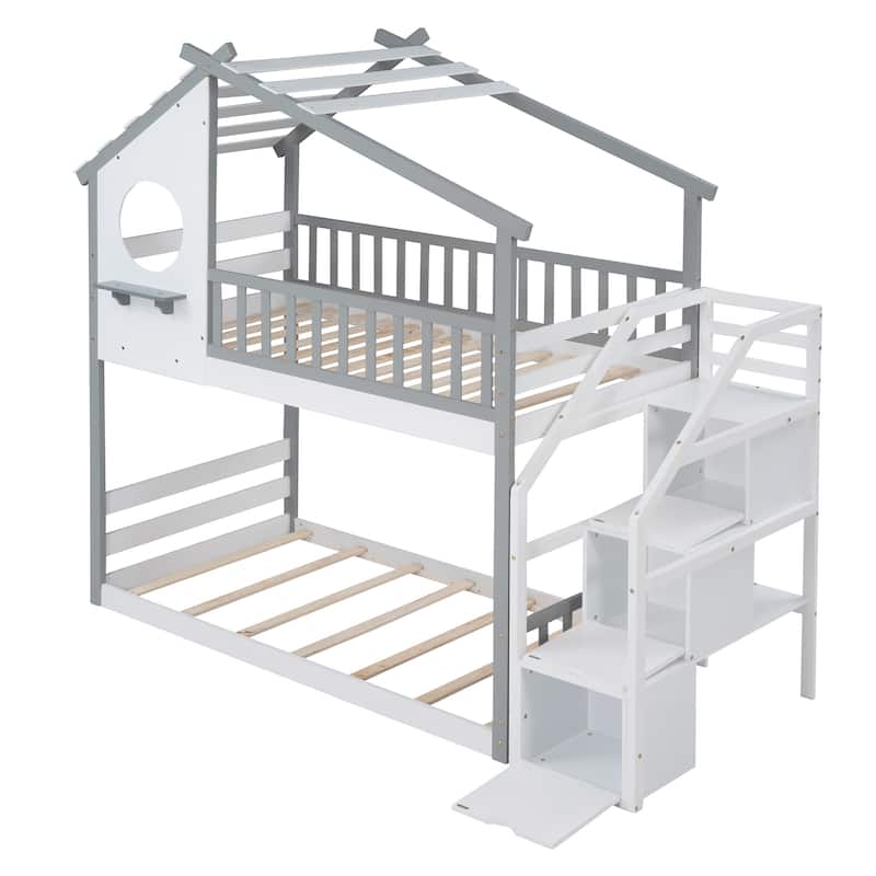 Stairway Bunk Bed,House Bed,Storage and Guard Rail