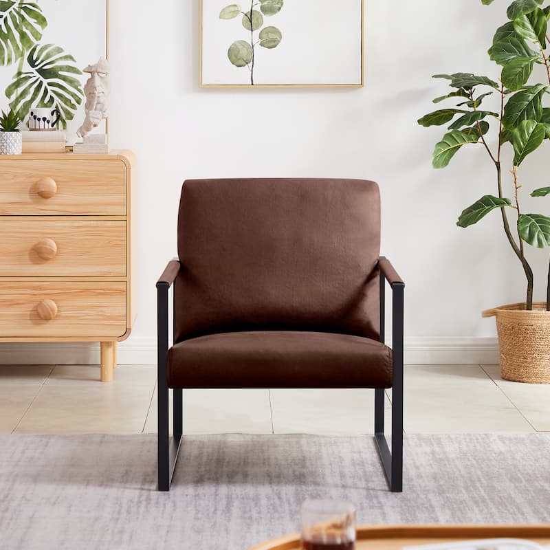 Modern 29.13" Arm Chair with Non-slip Adsorption Feet and Sturdy Metal Frame - Brown