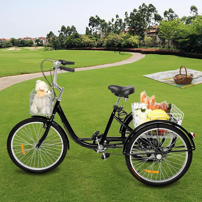 Adult Tricycle 24-Inch Wheel Trikes, Three Wheel Cruiser Bike