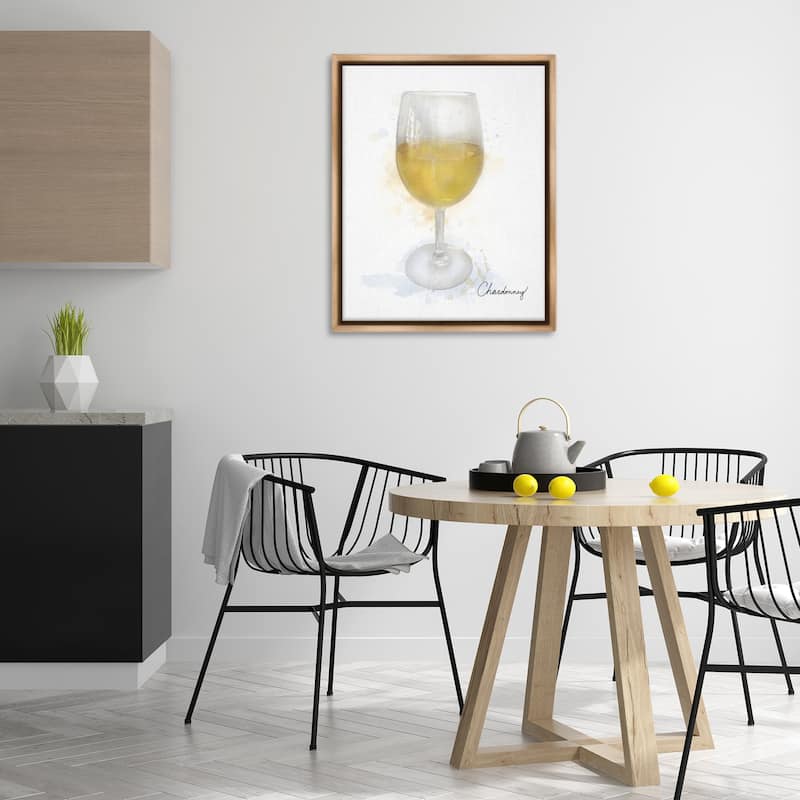 Stupell Modern Chardonnay in Glass Framed Floater Canvas Wall Art Design By Matthew Piotrowicz