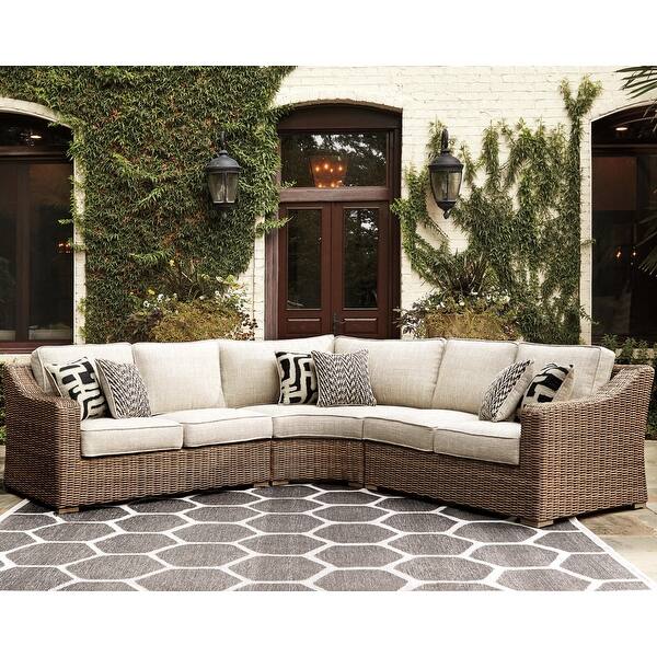 slide 2 of 11, Signature Design by Ashley Beachcroft Beige Outdoor Sectional 94.5" W x 94.5" D x 38" H