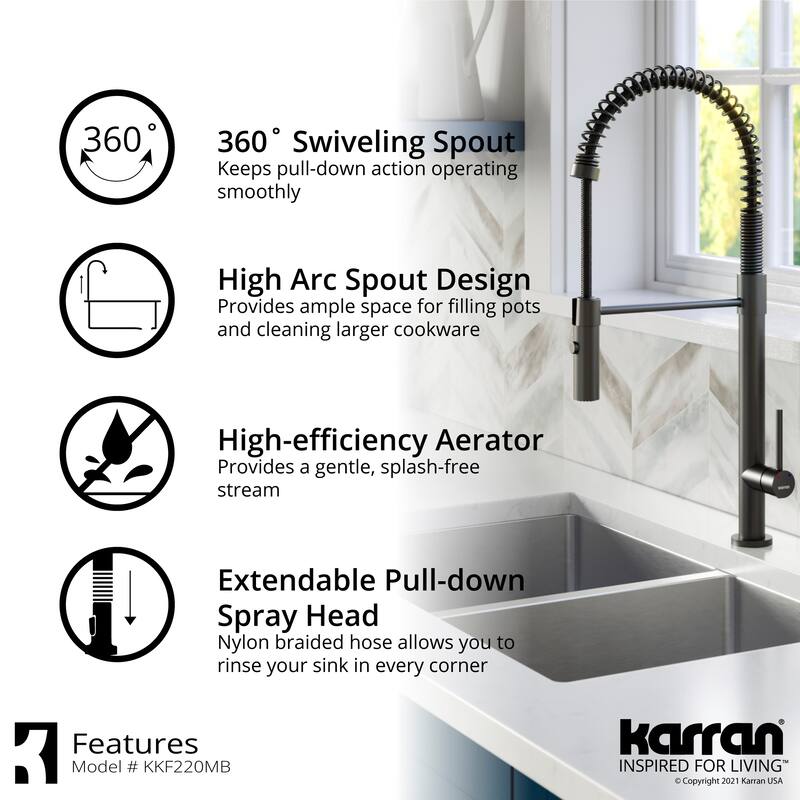 Karran All in One Apron Front Quartz 34 in. Double Bowl 50/50 Kitchen Sink in White with Faucet KKF220 in Matte Black