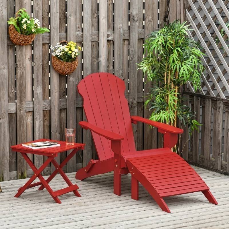 3-Piece Red Fir Folding Adirondack Chair Set with Ottoman and Side Table - 29.25" L x 35.5" W x 37.5" H