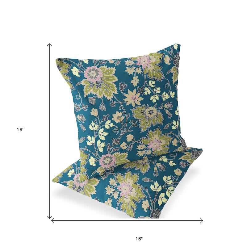 HomeRoots Set of Two 16" X 16" Green and Yellow Blown Seam Floral Indoor Outdoor Throw Pillow - 16.00' X '16.00' X '5.00