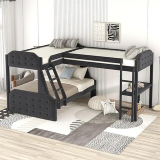 Merax Upholstered L-Shaped Twin over Full Bunk Bed and Twin Sie Loft Bed with Desk